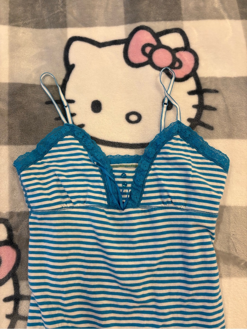 American Eagle Y2K Blue & White Striped Lace Cami Tank Top - Picture 4 of 8